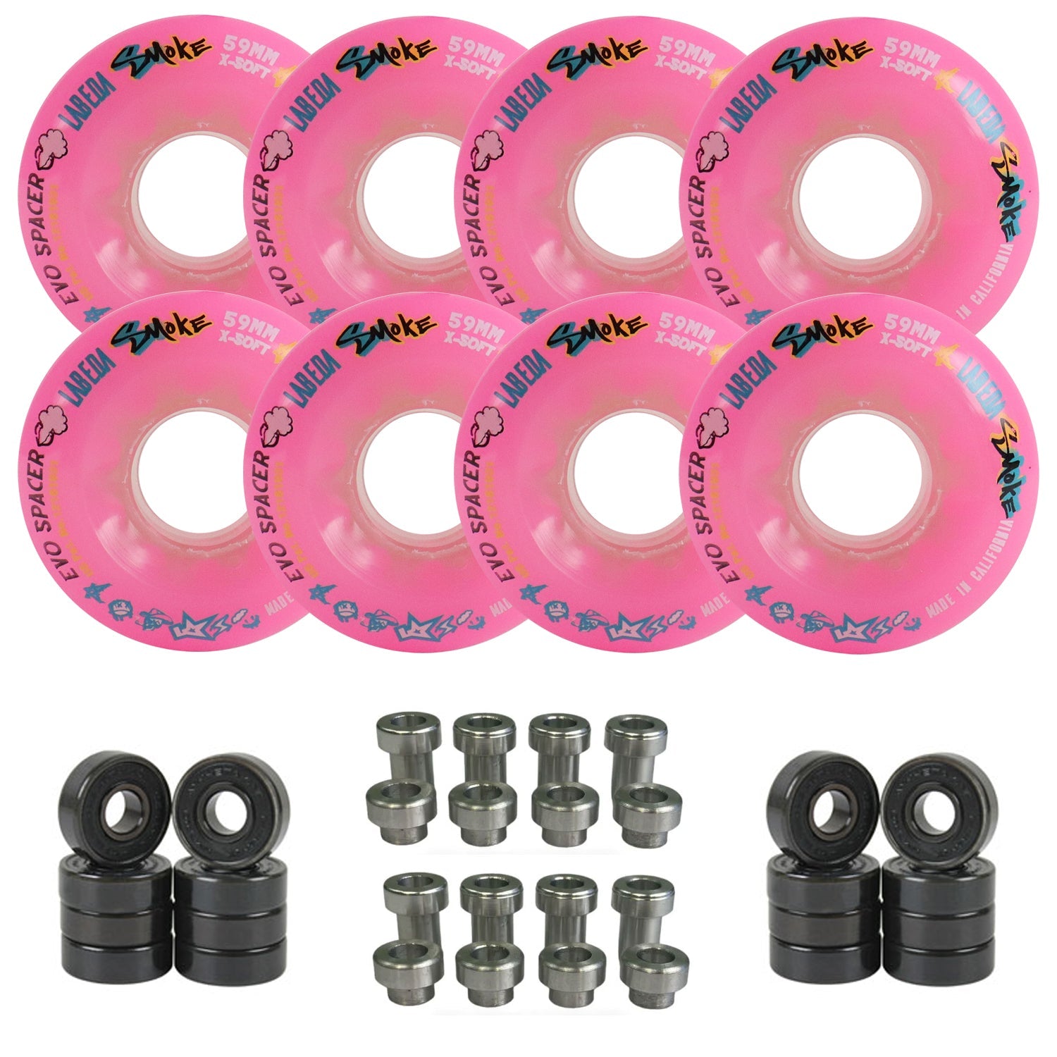 Labeda Smoke Evo Roller Hockey Wheels - 8-Pack with Evo Spacers and Hybrid Ceramic Bearings