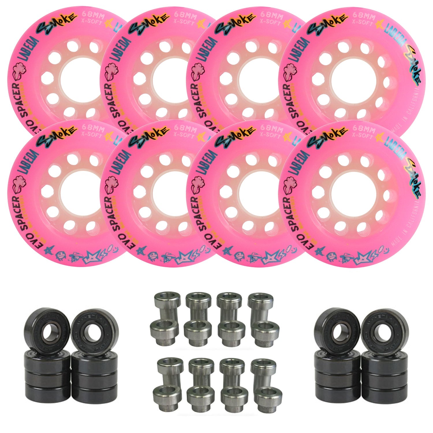 Labeda Smoke Evo Roller Hockey Wheels - 8-Pack with Evo Spacers and Hybrid Ceramic Bearings