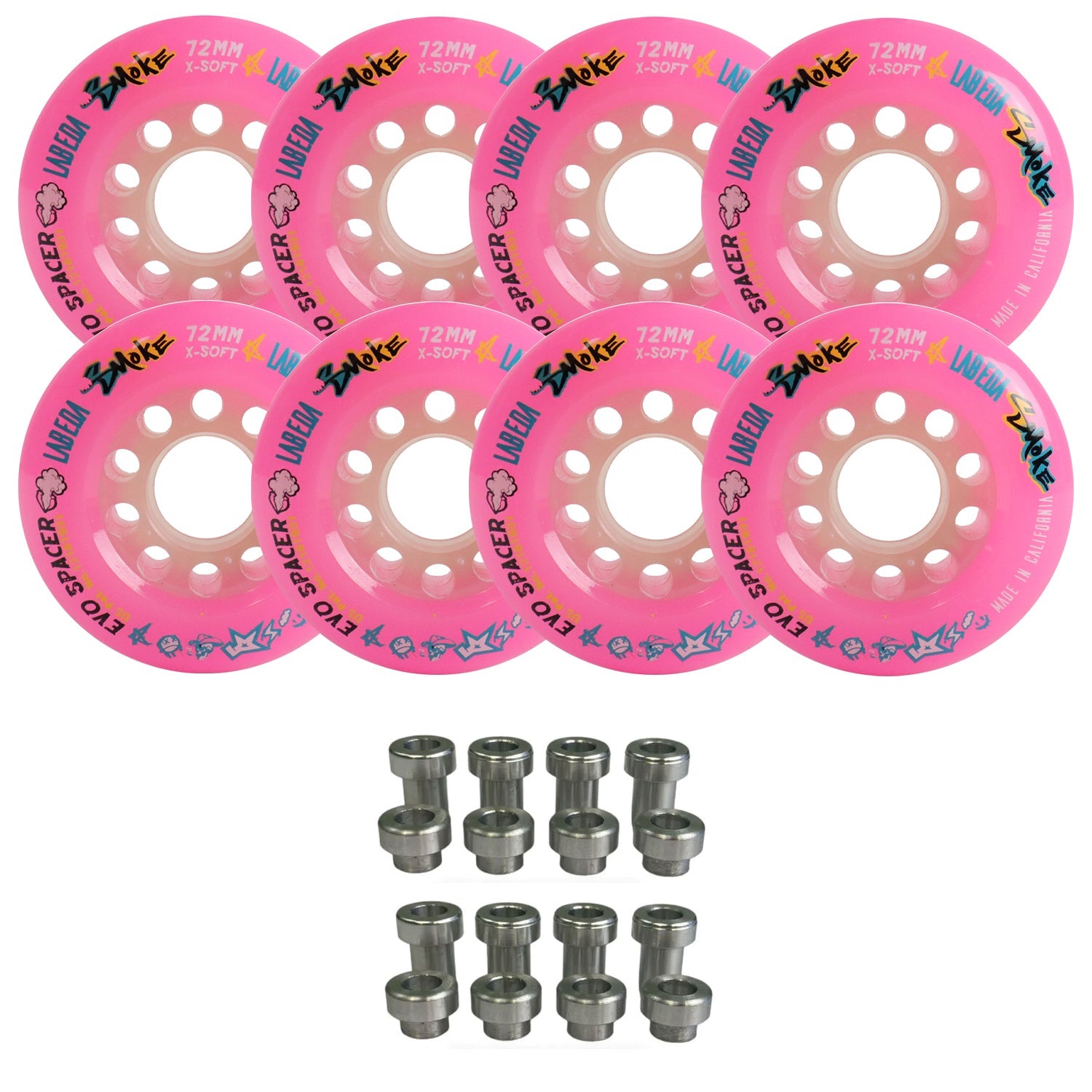 Labeda Smoke Evo Roller Hockey Wheels - 8-Pack with Evo Spacers - Choose Size and Color