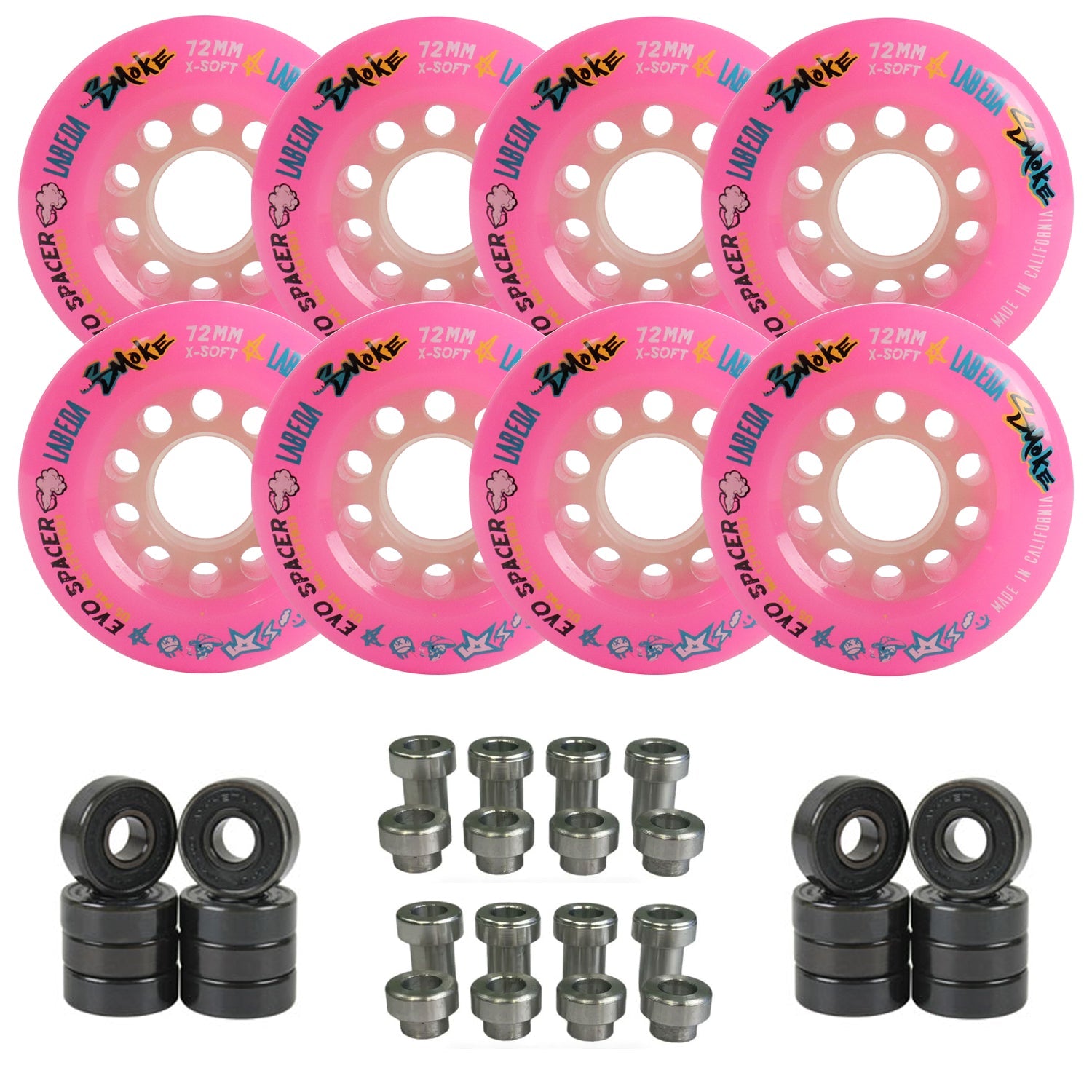 Labeda Smoke Evo Roller Hockey Wheels - 8-Pack with Evo Spacers and Hybrid Ceramic Bearings