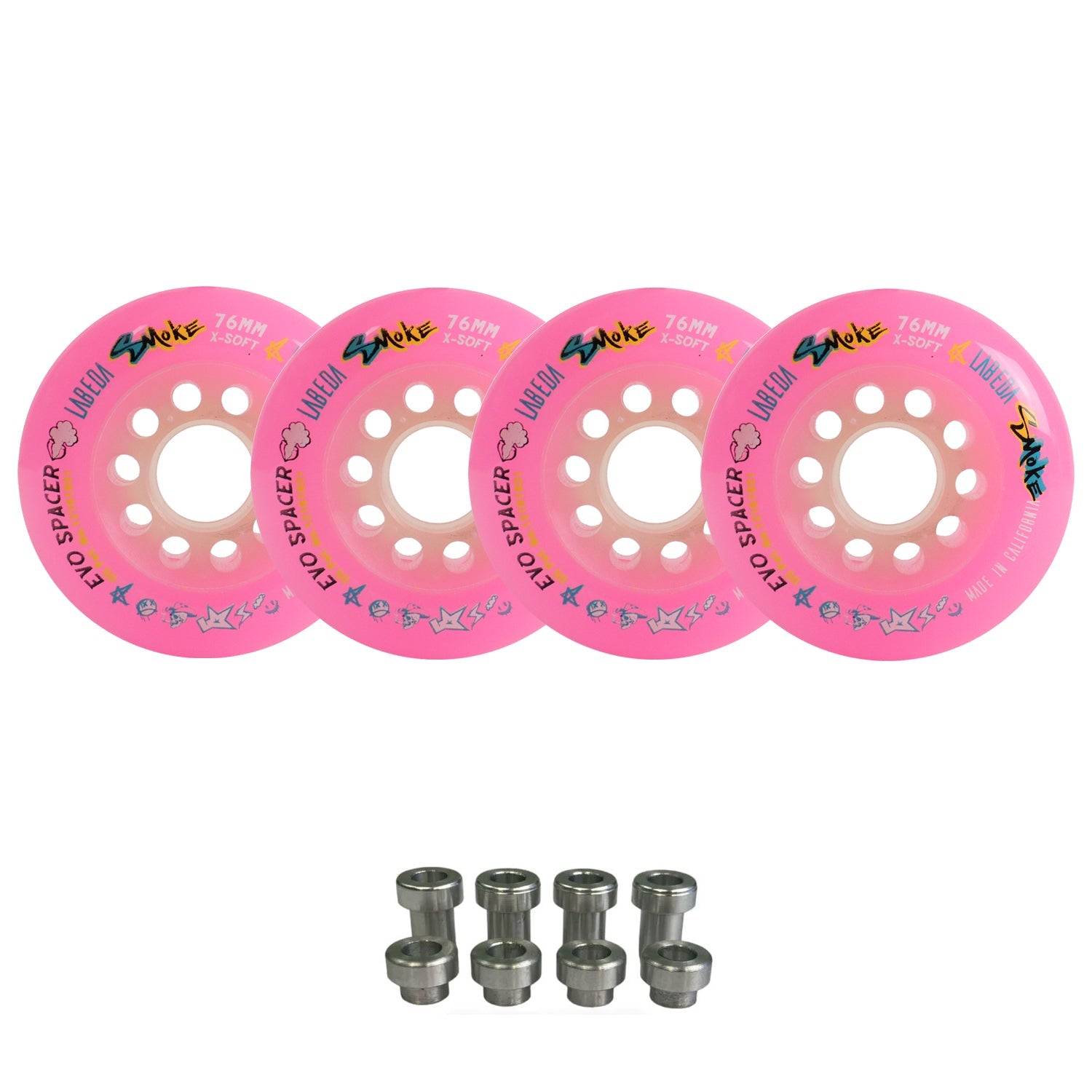 Labeda Smoke Evo Roller Hockey Wheels - 4-Pack with Evo Spacers - Choose Size and Color