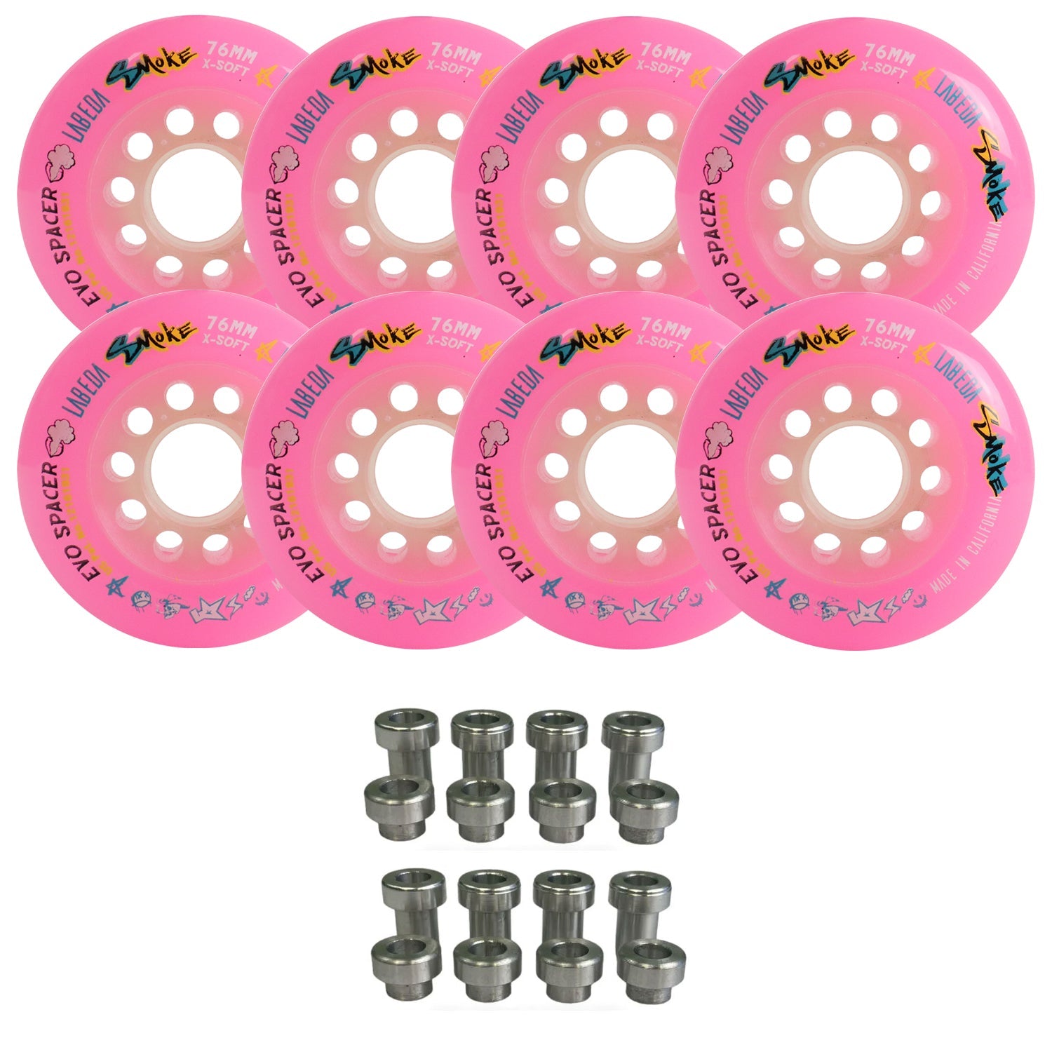 Labeda Smoke Evo Roller Hockey Wheels - 8-Pack with Evo Spacers - Choose Size and Color