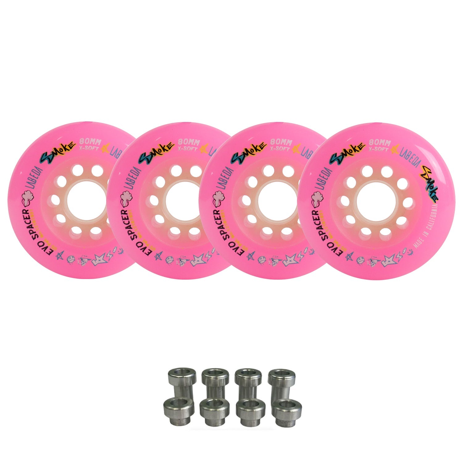 Labeda Smoke Evo Roller Hockey Wheels - 4-Pack with Evo Spacers - Choose Size and Color