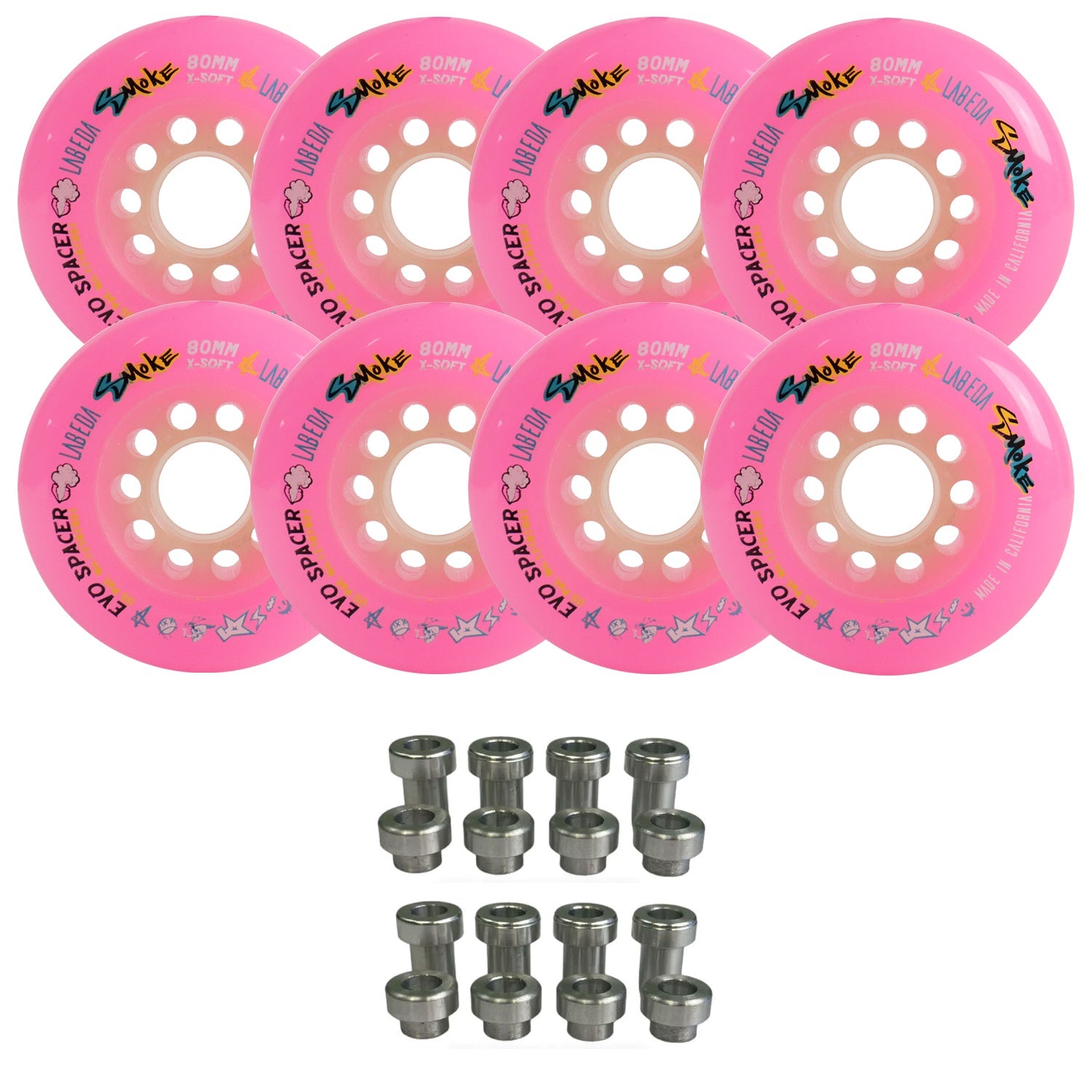 Labeda Smoke Evo Roller Hockey Wheels - 8-Pack with Evo Spacers - Choose Size and Color