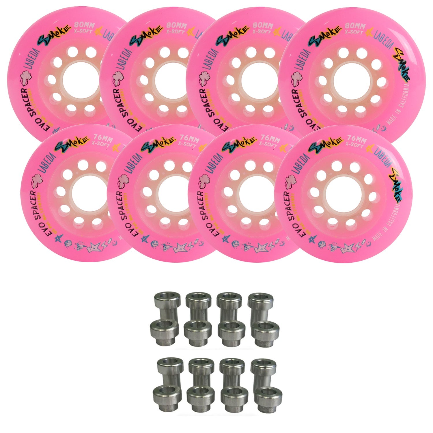 Labeda Smoke Evo Roller Hockey Wheels - 8-Pack with Evo Spacers - Choose Size and Color