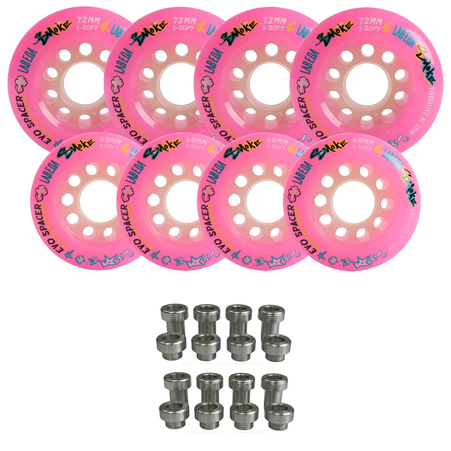 Labeda Smoke Evo Roller Hockey Wheels - 8-Pack with Evo Spacers - Choose Size and Color