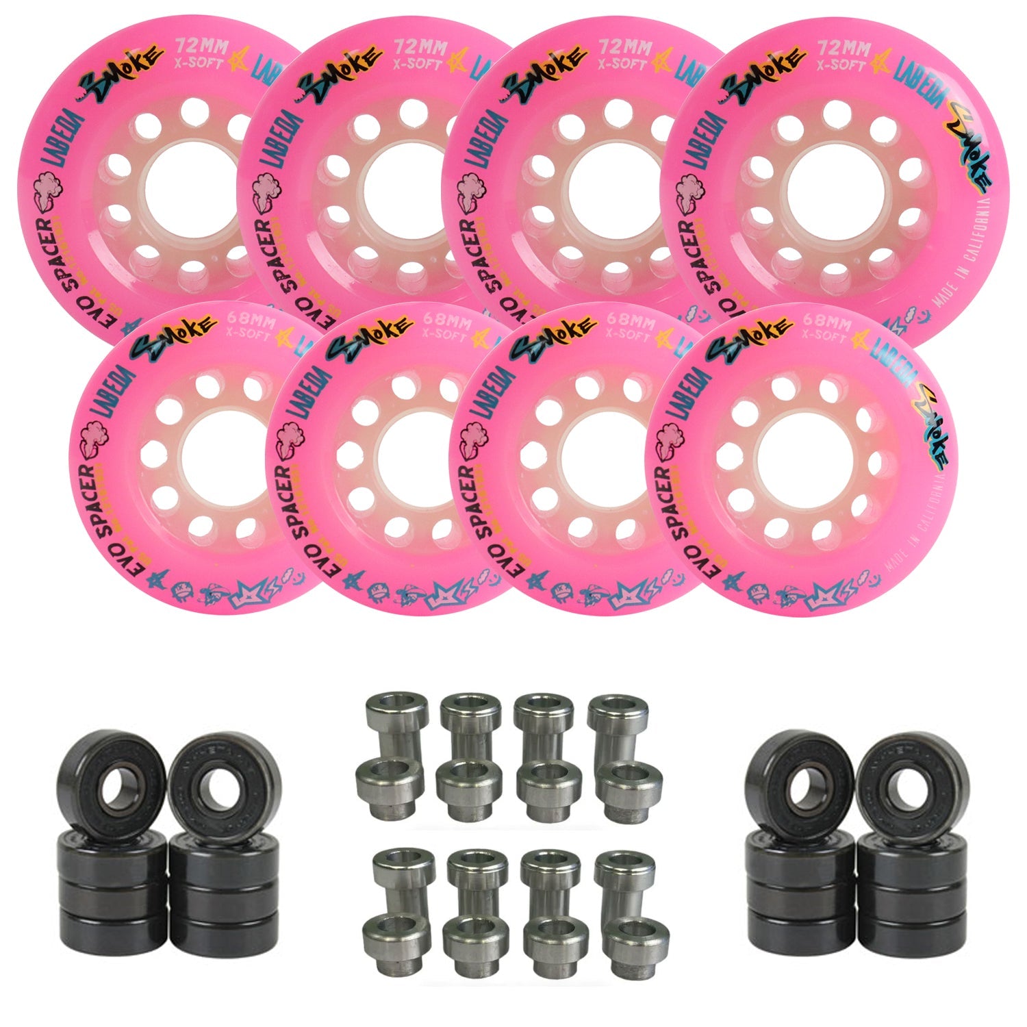 Labeda Smoke Evo Roller Hockey Wheels - 8-Pack with Evo Spacers and Hybrid Ceramic Bearings