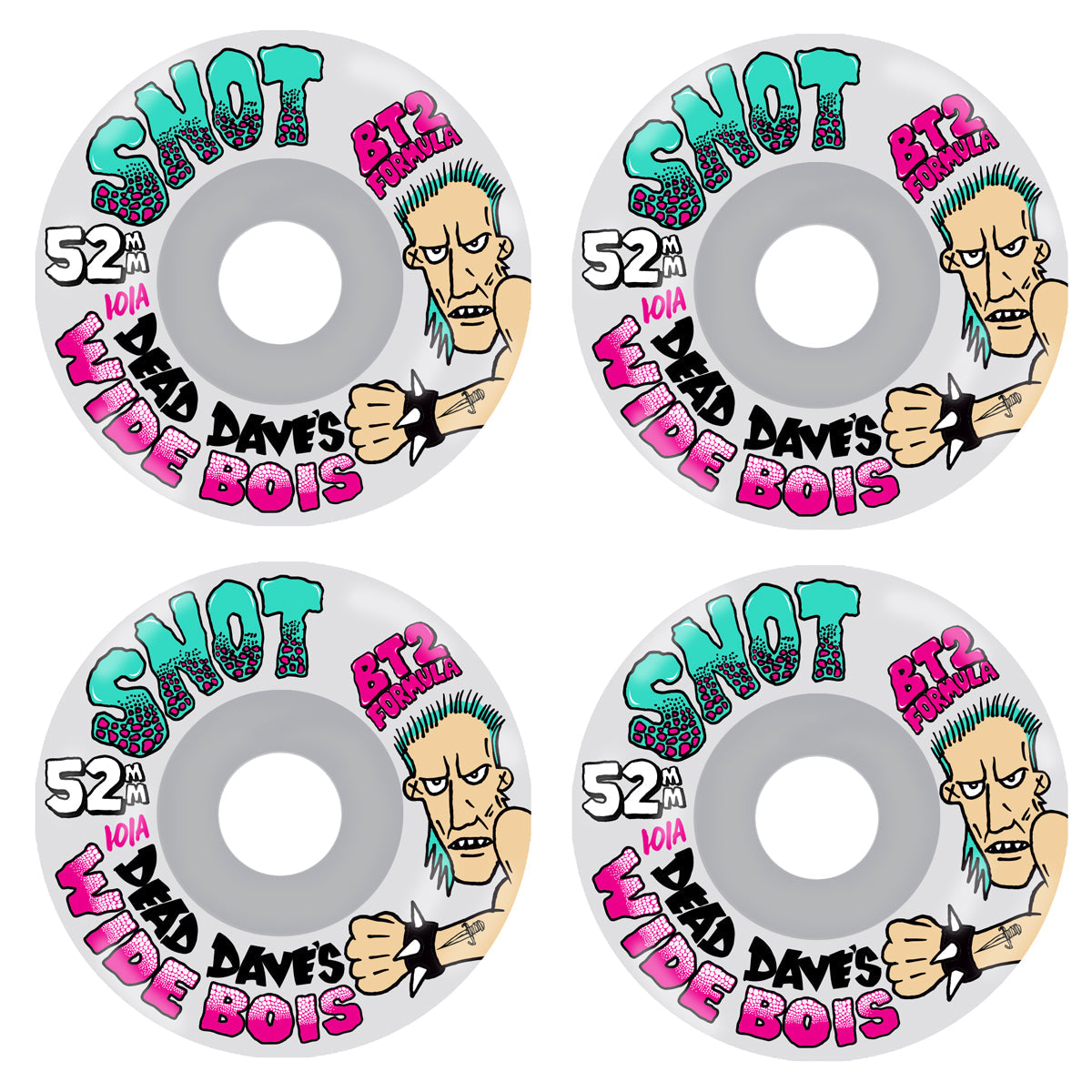 Snot Skateboard Wheels 52mm Dead Dave Wide Boys 101A White