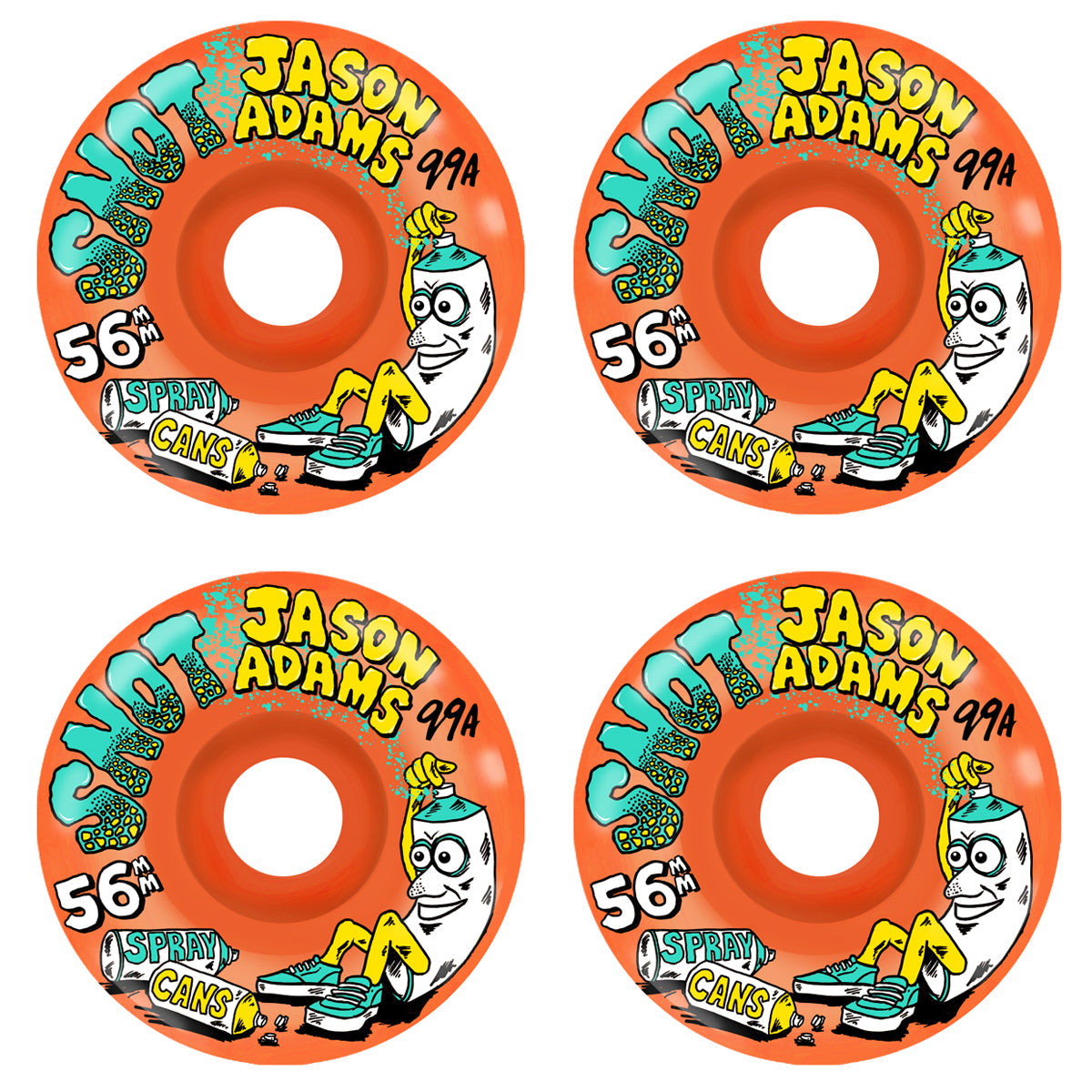 Snot Skateboard Wheels 56mm Jason Adams Spray Cans Conical 99A Neon Orange