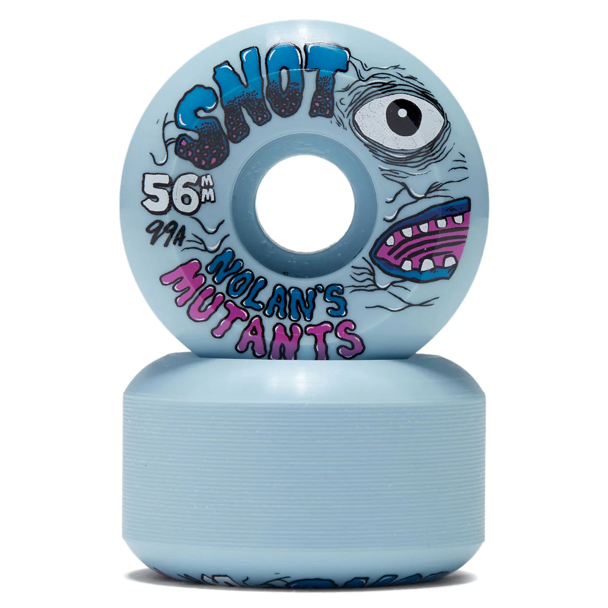 Snot Wheel Co. Skateboard Wheels 56mm Nolans Mutations Conical 99A Ice Blue