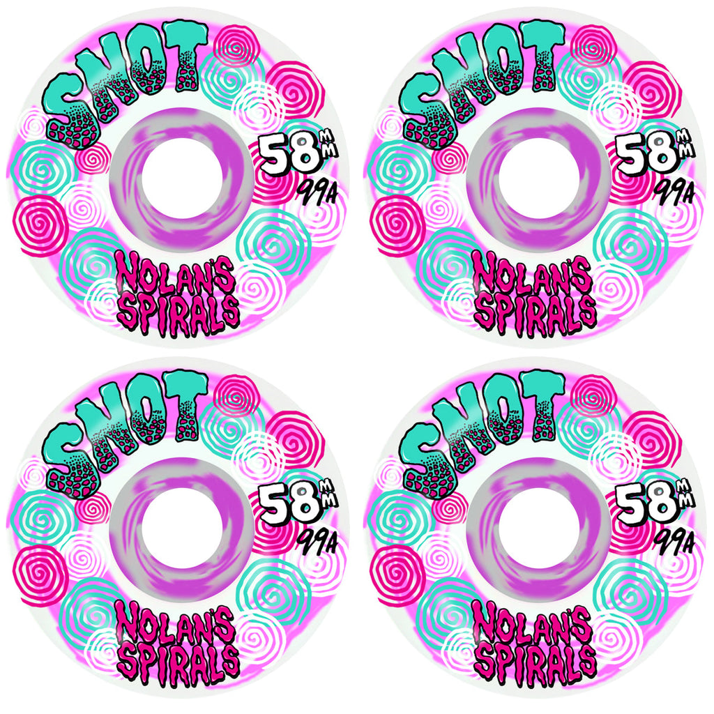 Snot Skateboard Wheels 58mm Nolan Houghton Spiral Wide Boys 99A Pink Swirl