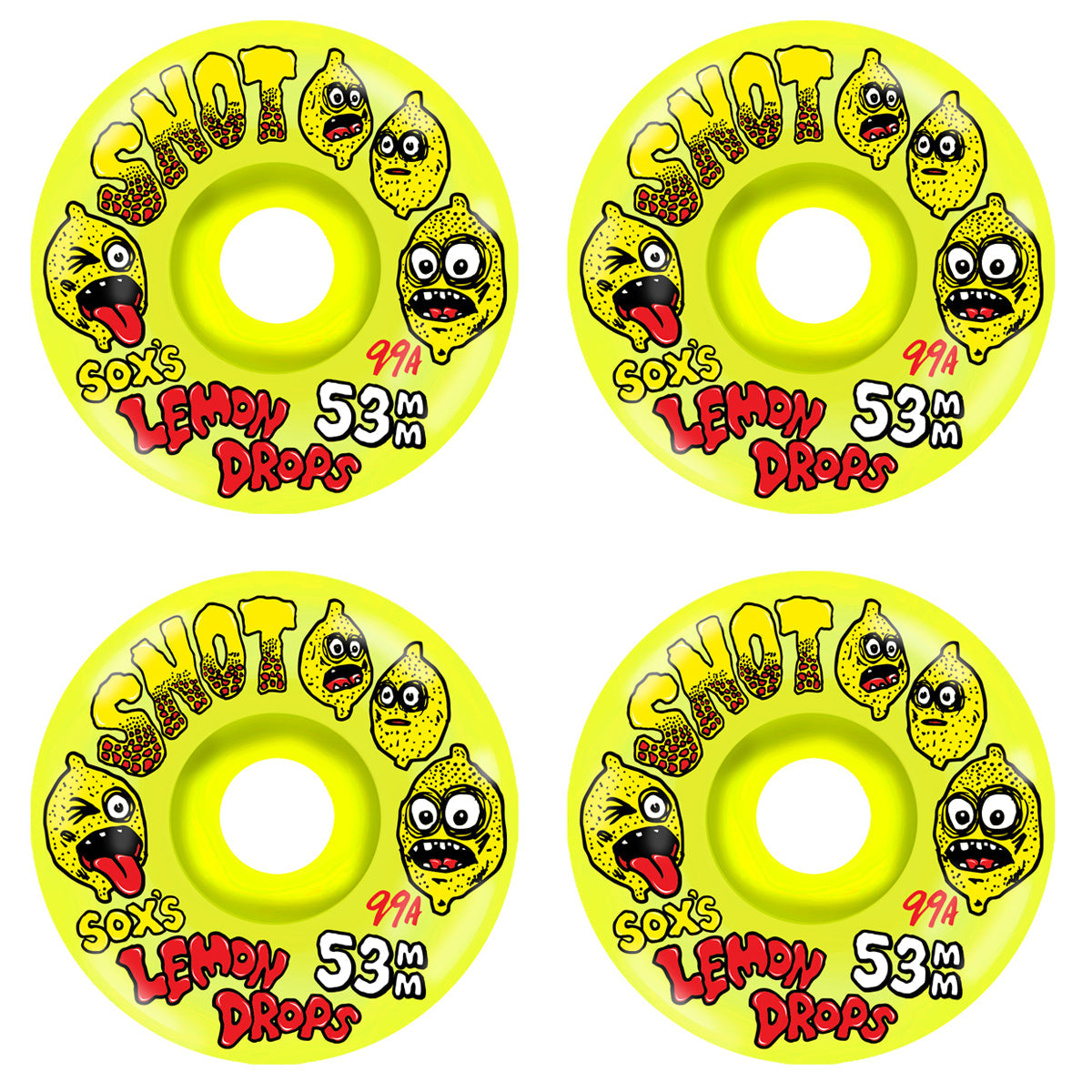 Snot Skateboard Wheels 53mm Sox Lemon Drops Conical 99A Yellow