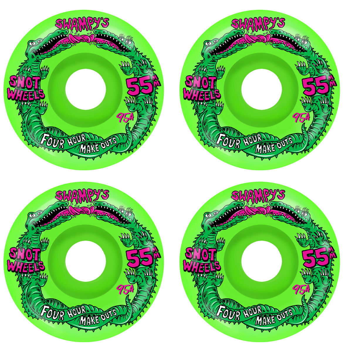 Snot Skateboard Wheels 55mm Swampy Four Hour Conical 99A Neon Green