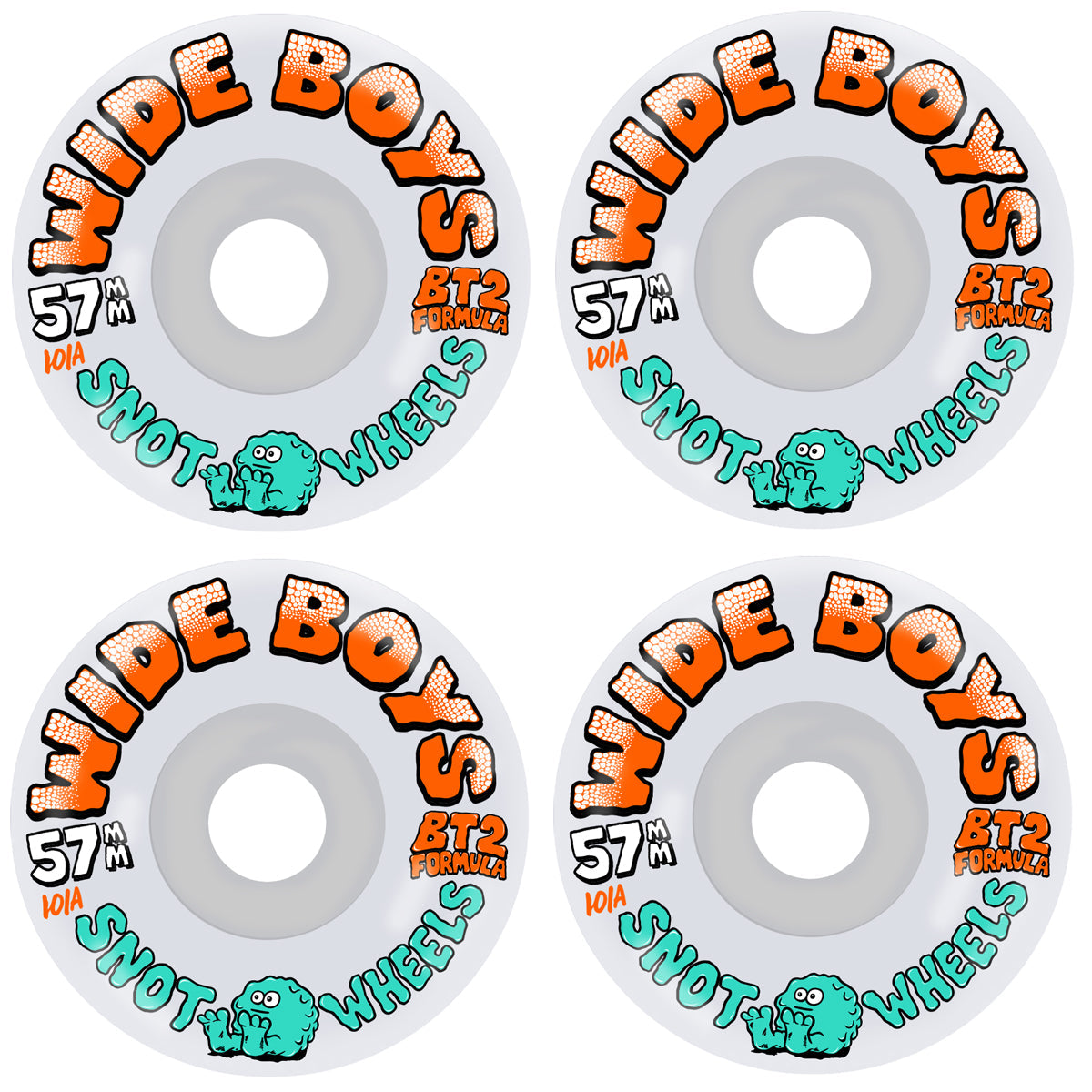 Snot Skateboard Wheels 57mm Wide Boys 101A White/Orange