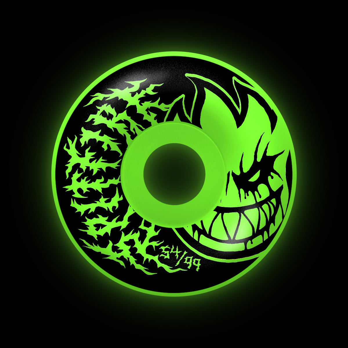 Spitfire Skateboard Wheels 54mm F4 99A Deathmask II Bighead Radial Full Glow in the Dark