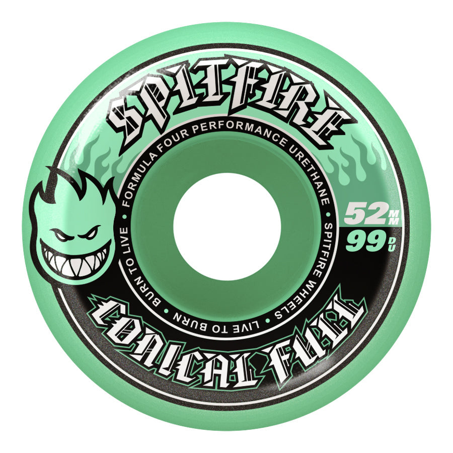 Spitfire Skateboard Wheels 52mm F4 99A Color Pack Conical Full Teal