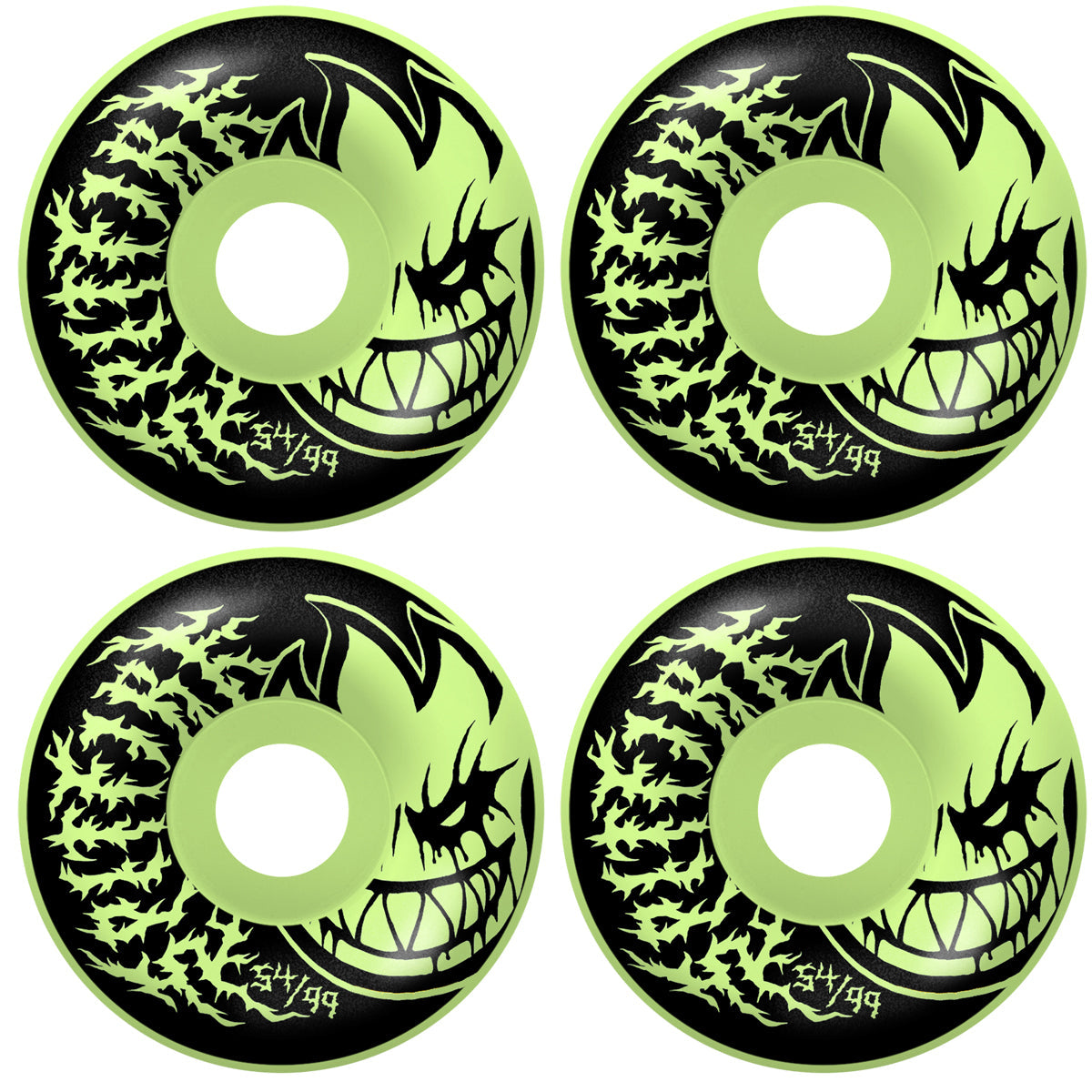 Spitfire Skateboard Wheels 54mm F4 99A Deathmask II Bighead Radial Full Glow in the Dark
