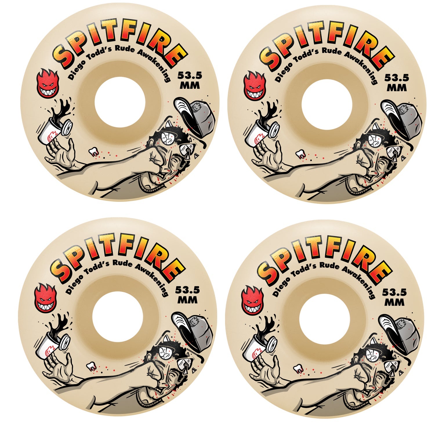 Spitfire Skateboard Wheels 53.5mm F4 99A Diego Todd Rude Awakening Classic Natural