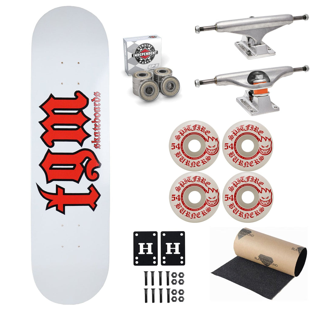 TGM Skateboards OG Goth Logo Skateboard Complete with Independent Spitfire Upgrade