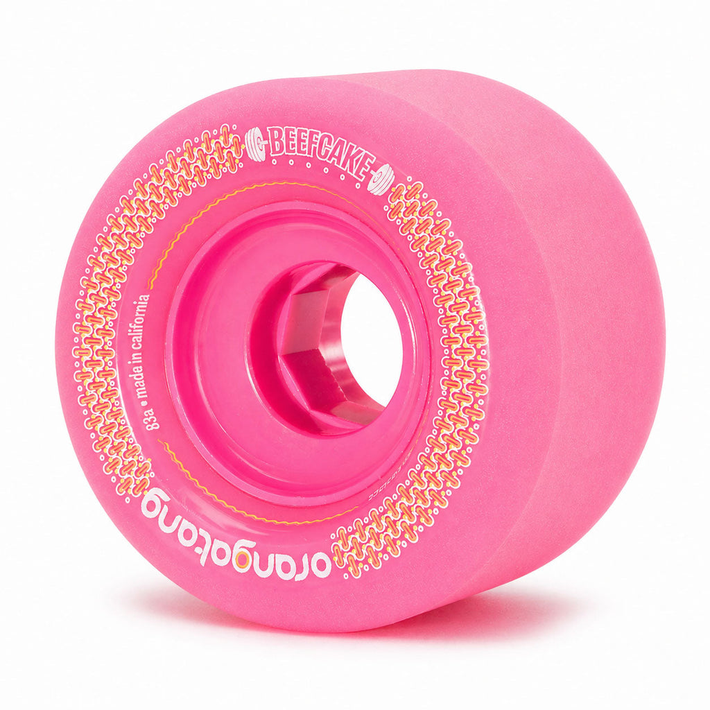 Orangatang Longboard Wheels Beefcake Pink 73mm 83A with Loaded Jehu V2 Bearings
