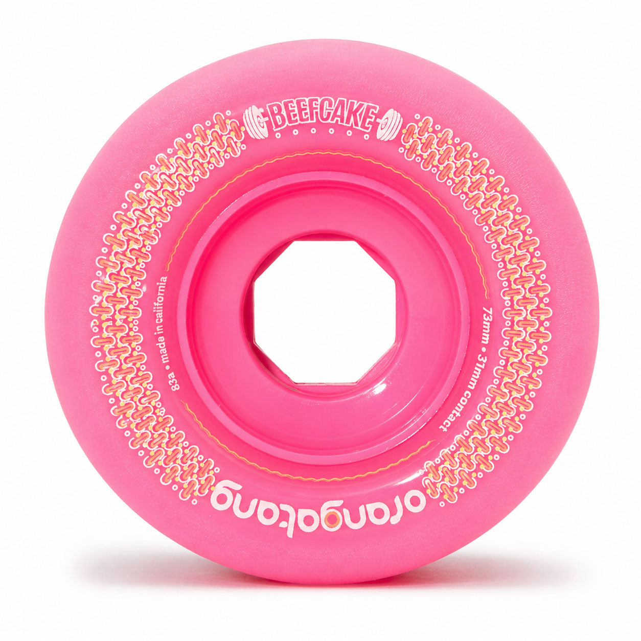 Orangatang Longboard Wheels Beefcake Pink 73mm 83A with Loaded Jehu V2 Bearings