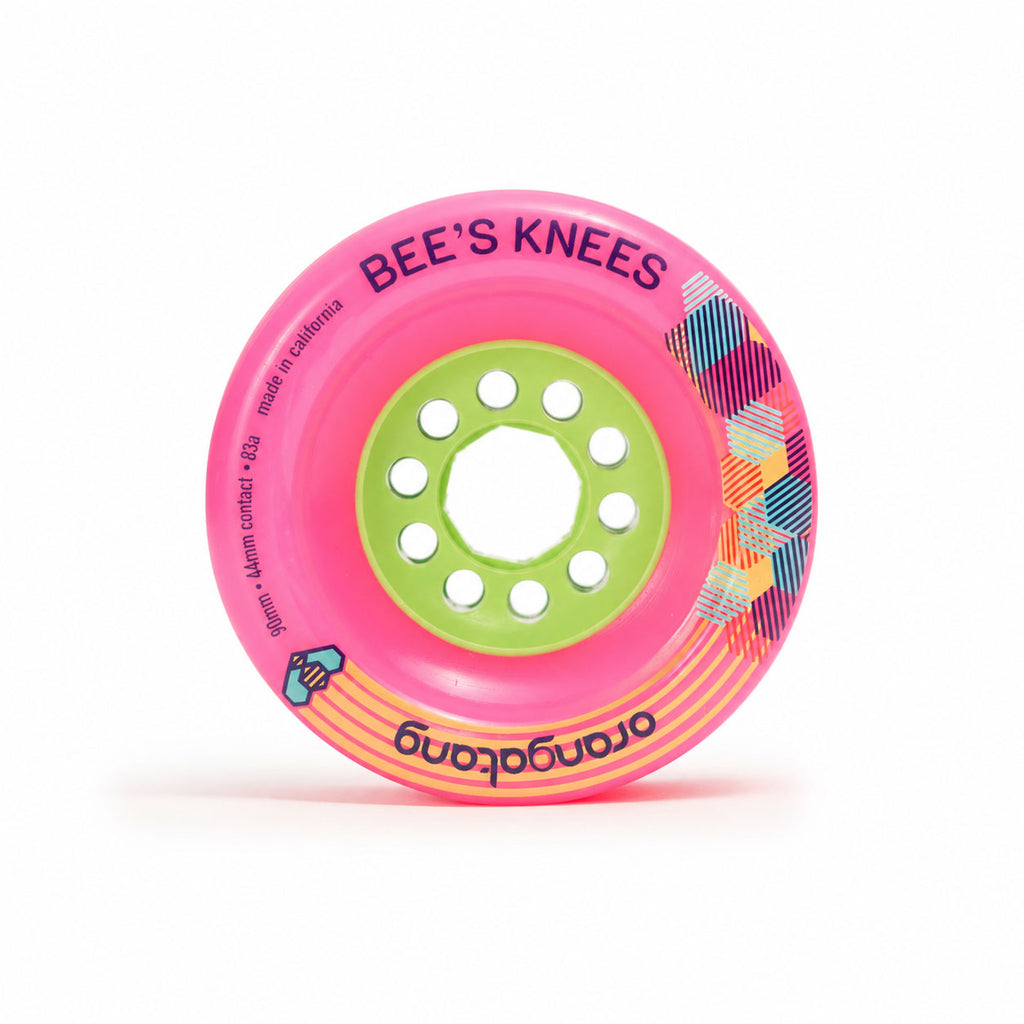 Orangatang Longboard Wheels Bees Knees Pink 90mm 83A with Loaded Jehu V2 Bearings