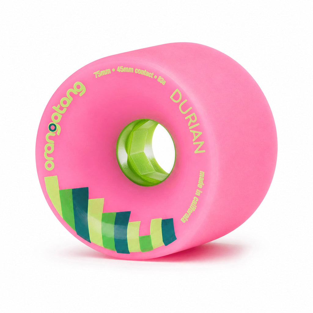 Orangatang Longboard Wheels Durian Pink 75mm 83A with Loaded Jehu V2 Bearings