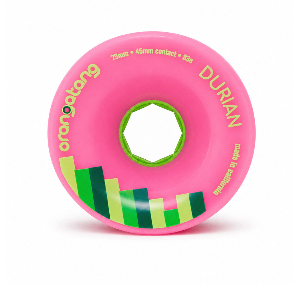 Orangatang Longboard Wheels Durian Pink 75mm 83A with Loaded Jehu V2 Bearings
