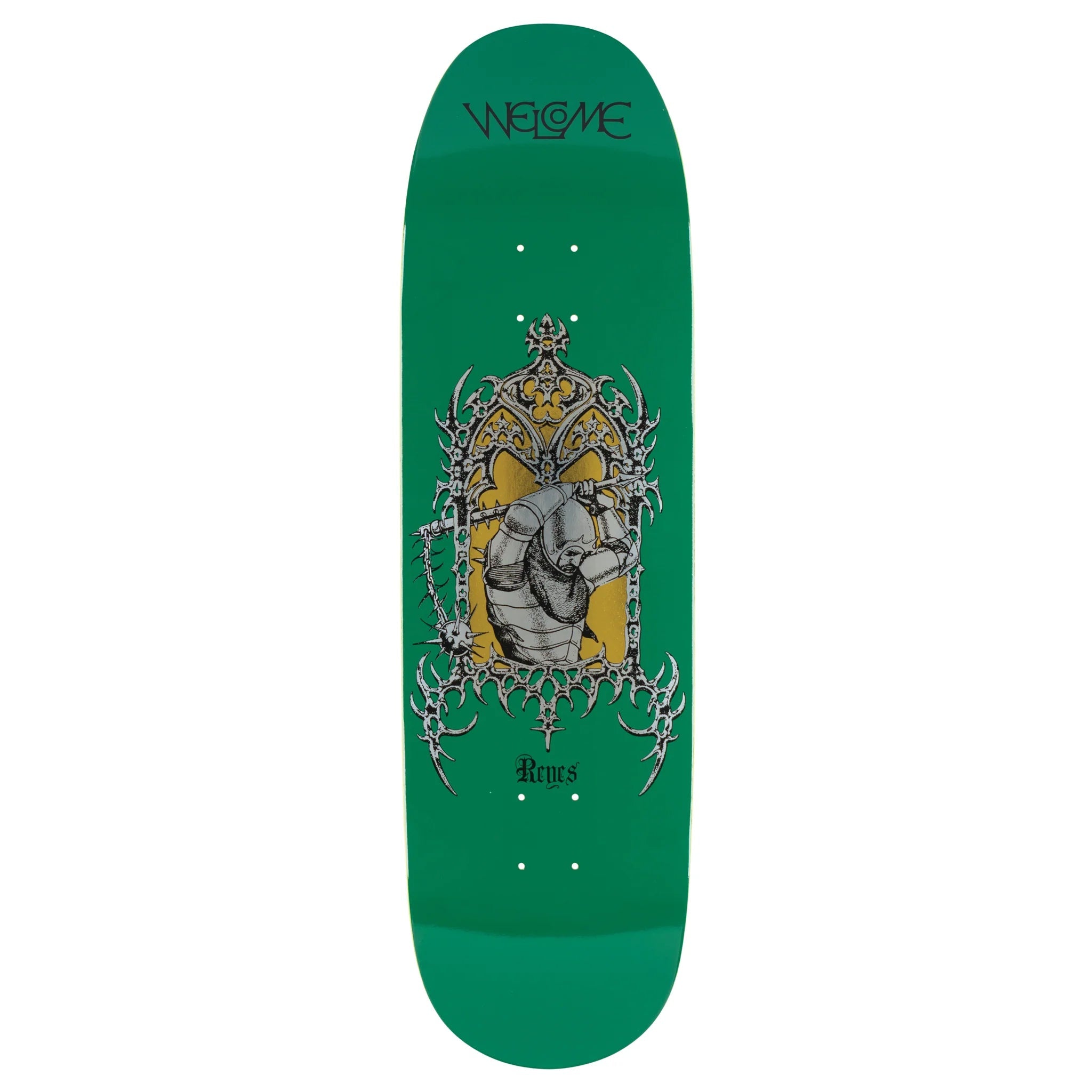 Welcome Skateboard Deck Ryan Reyes Flail on Baculus 2.0 Green/Gold Foil 9.0" x 33"