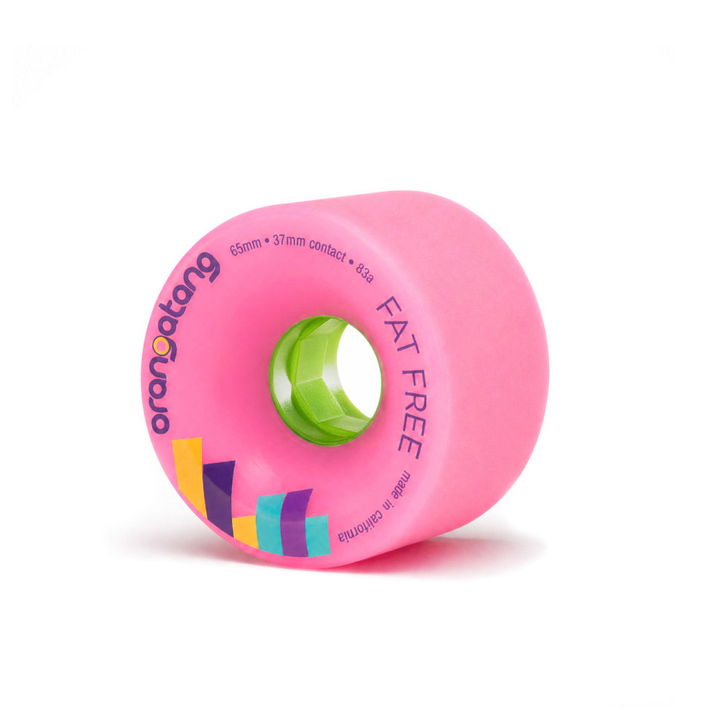 Orangatang Longboard Wheels Fat Free Pink 65mm 83A with Loaded Jehu V2 Bearings