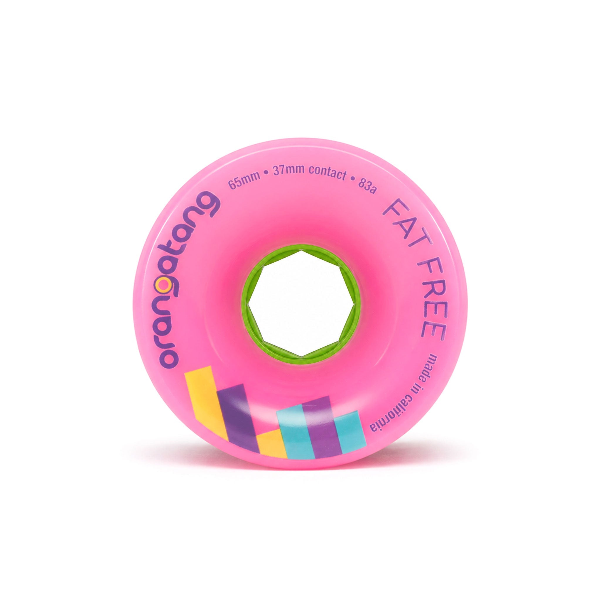 Orangatang Longboard Wheels Fat Free Pink 65mm 83A with Loaded Jehu V2 Bearings