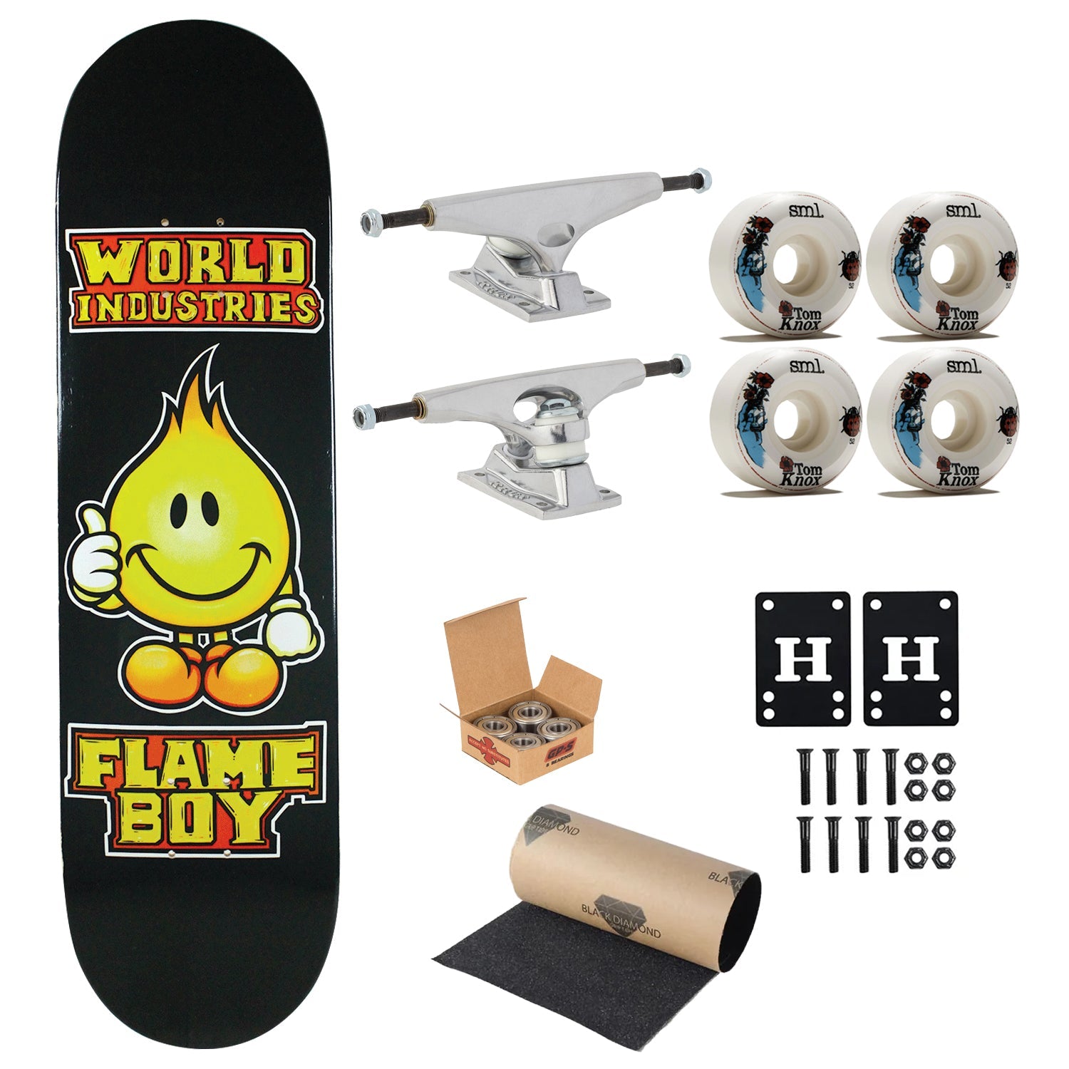 World Industries Skateboard Solid Gold Flameboy 8.3" Krux, Independent, Sml Upgrade