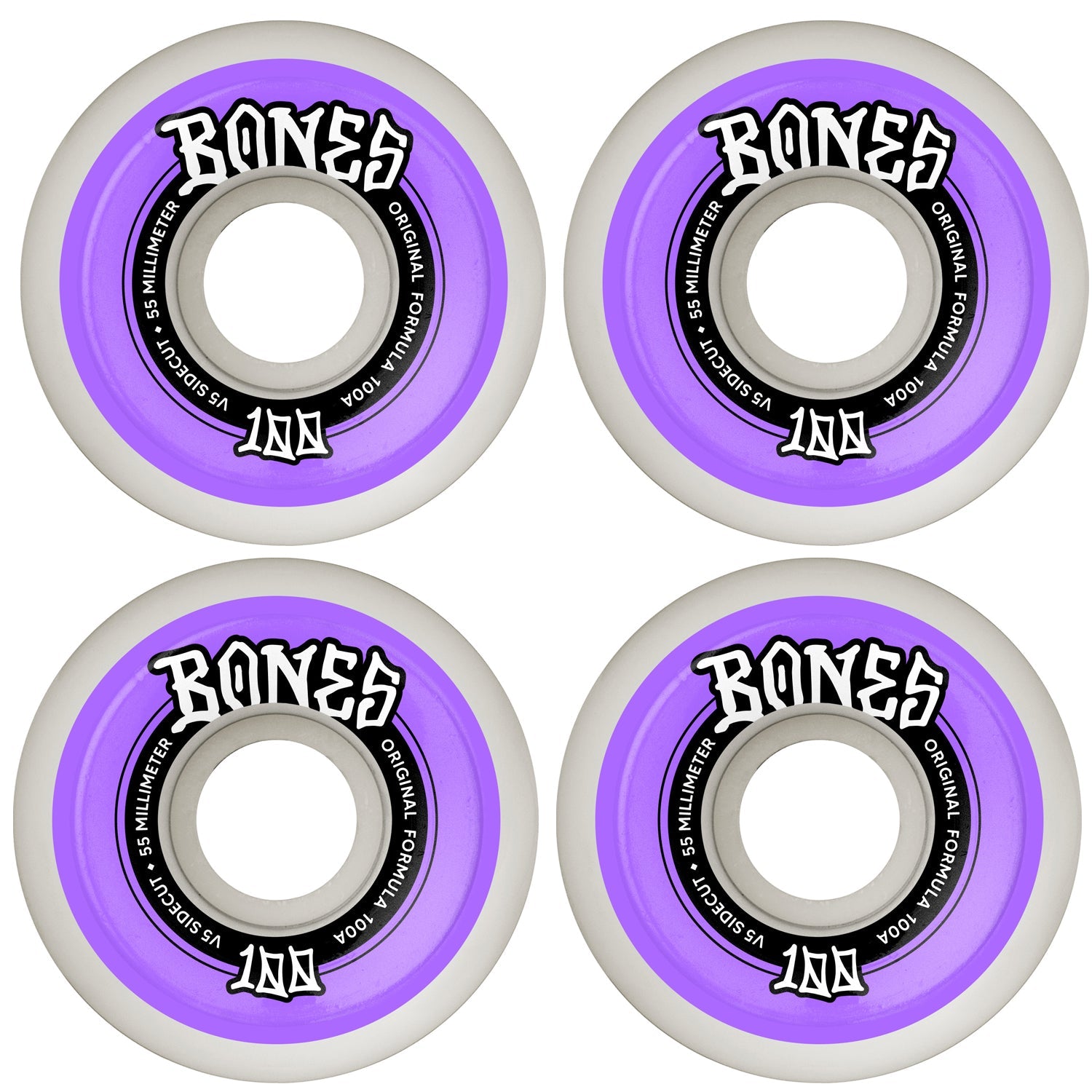 Bones Skateboard Wheels 55mm Original V5 Sidecut 100A White