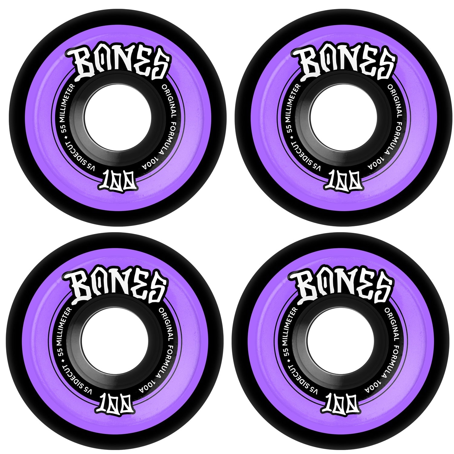 Bones Skateboard Wheels 55mm Original V5 Sidecut 100A Black