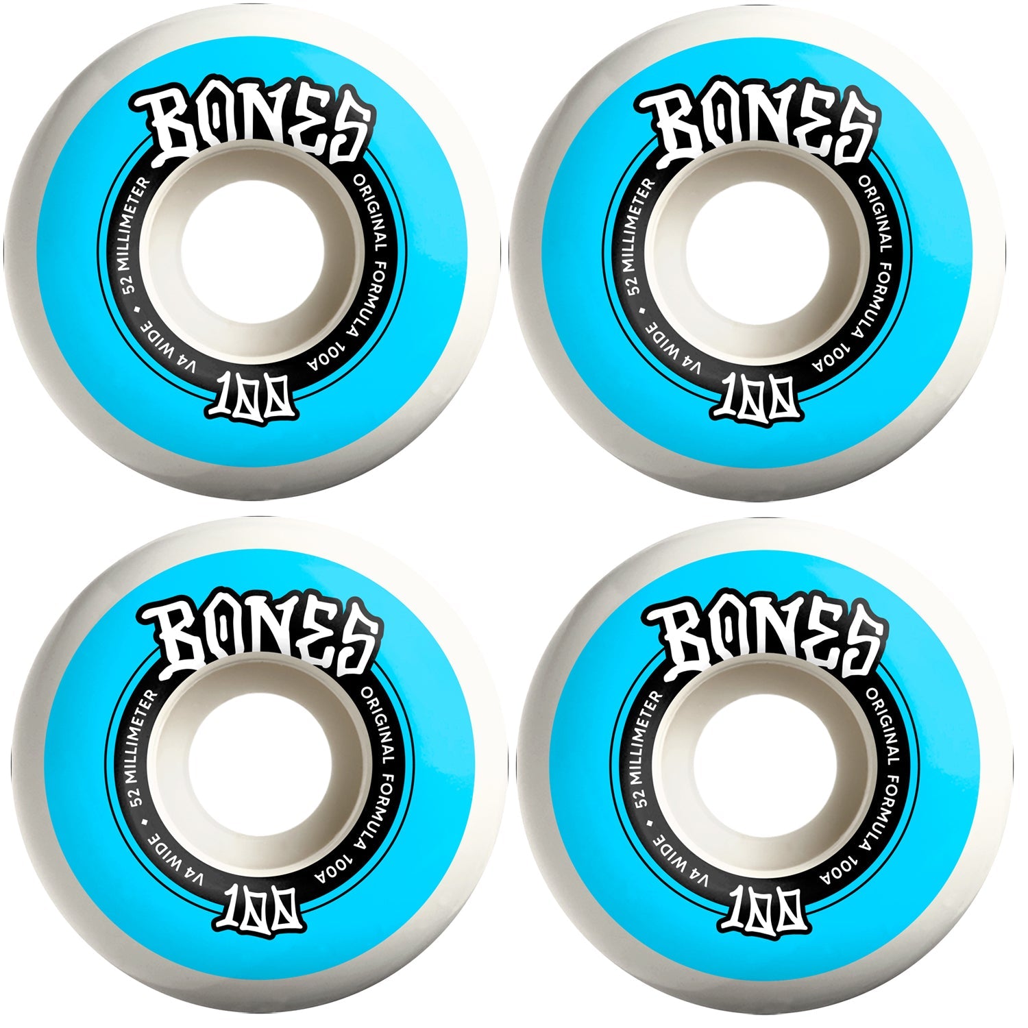 Bones Skateboard Wheels 52mm Original V4 Wide 100A White