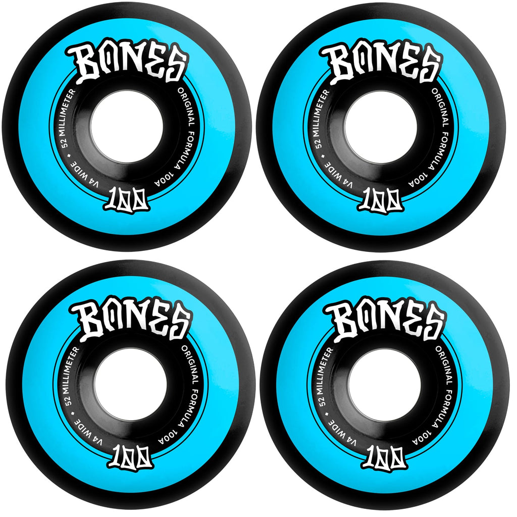 Bones Skateboard Wheels 52mm Original V4 Wide 100A Black