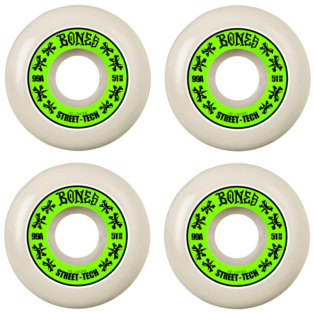 Bones Skateboard Wheels 51mm STF V2 Locks 99A White