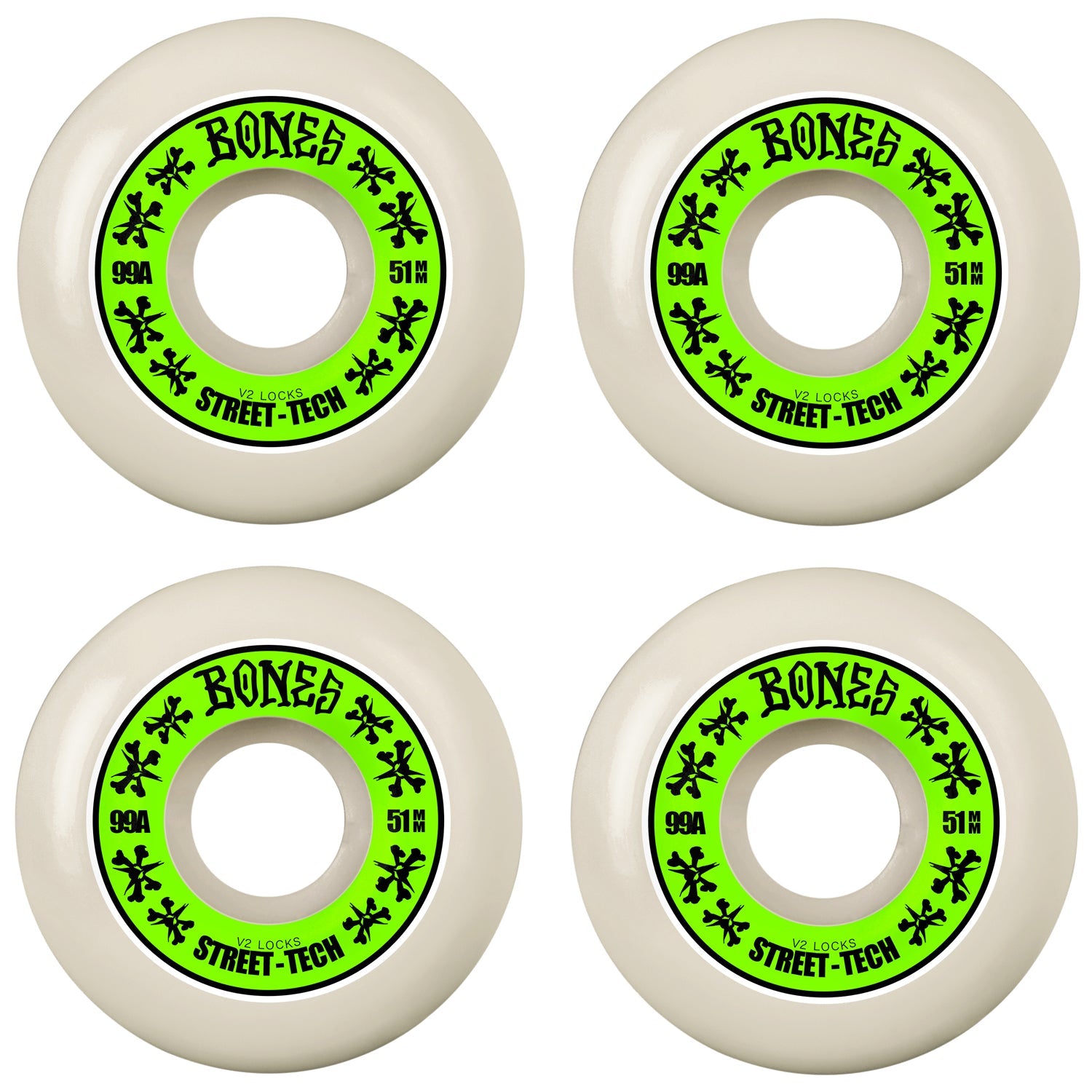 Bones Skateboard Wheels 51mm STF V2 Locks 99A White