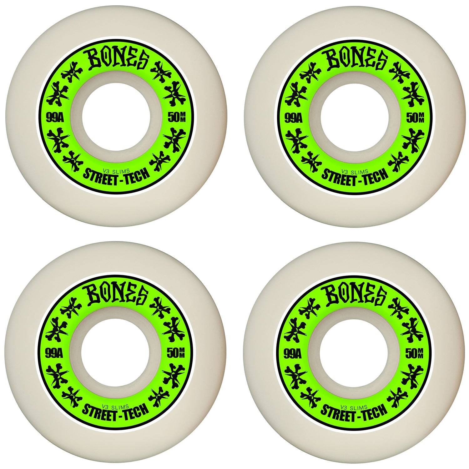 Bones Skateboard Wheels 50mm STF V3 Slims 99A White