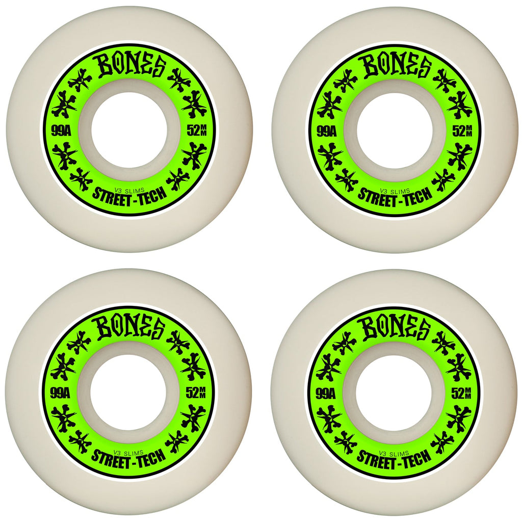 Bones Skateboard Wheels 52mm STF V3 Slims 99A White