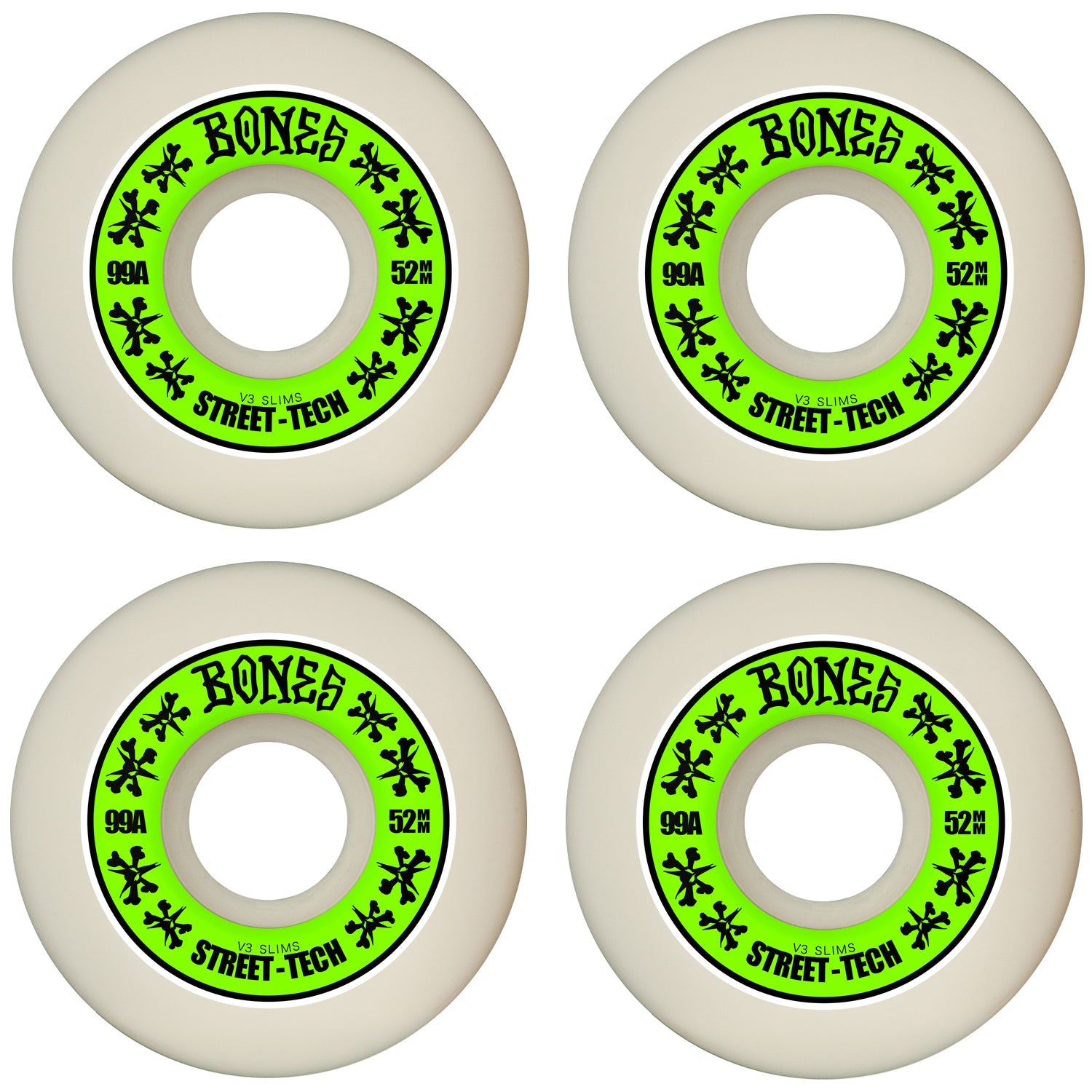 Bones Skateboard Wheels 52mm STF V3 Slims 99A White