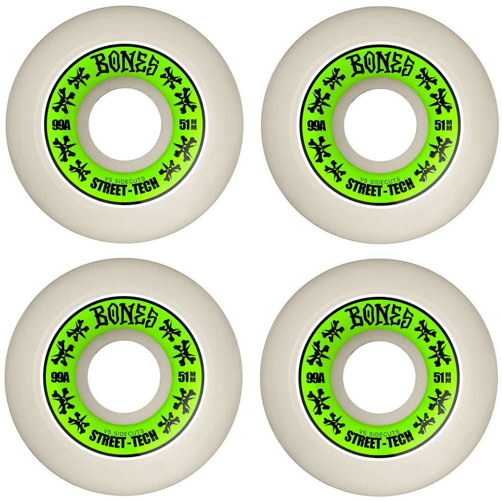 Bones Skateboard Wheels 51mm STF V5 Sidecuts 99A White