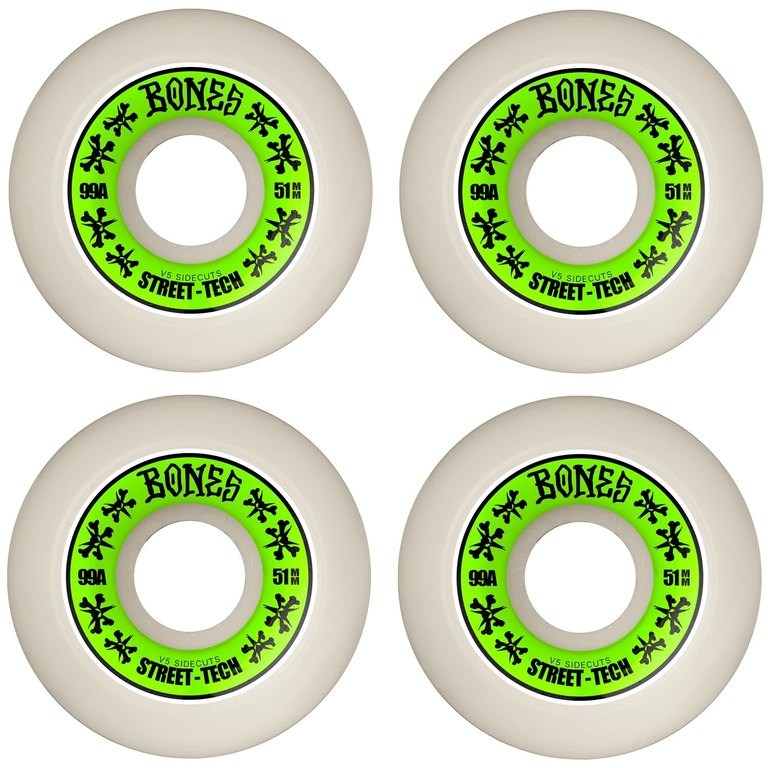Bones Skateboard Wheels 51mm STF V5 Sidecuts 99A White