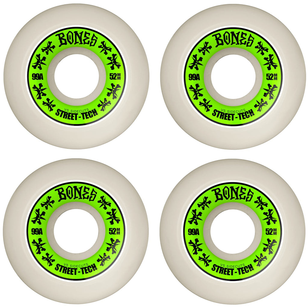 Bones Skateboard Wheels 52mm STF V5 Sidecuts 99A White