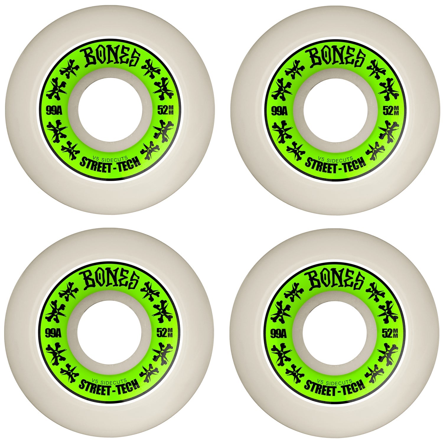 Bones Skateboard Wheels 52mm STF V5 Sidecuts 99A White