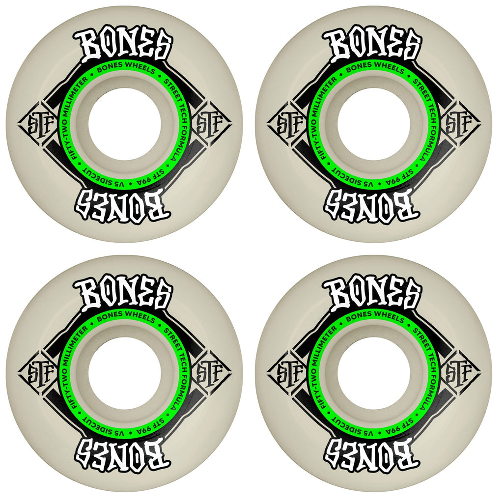 Bones Skateboard Wheels 52mm STF V5 Sidecut 99A White