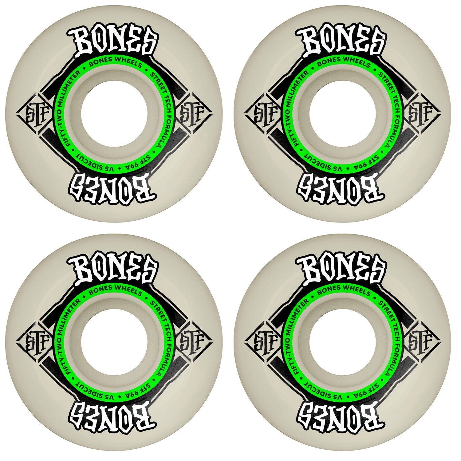 Bones Skateboard Wheels 52mm STF V5 Sidecut 99A White