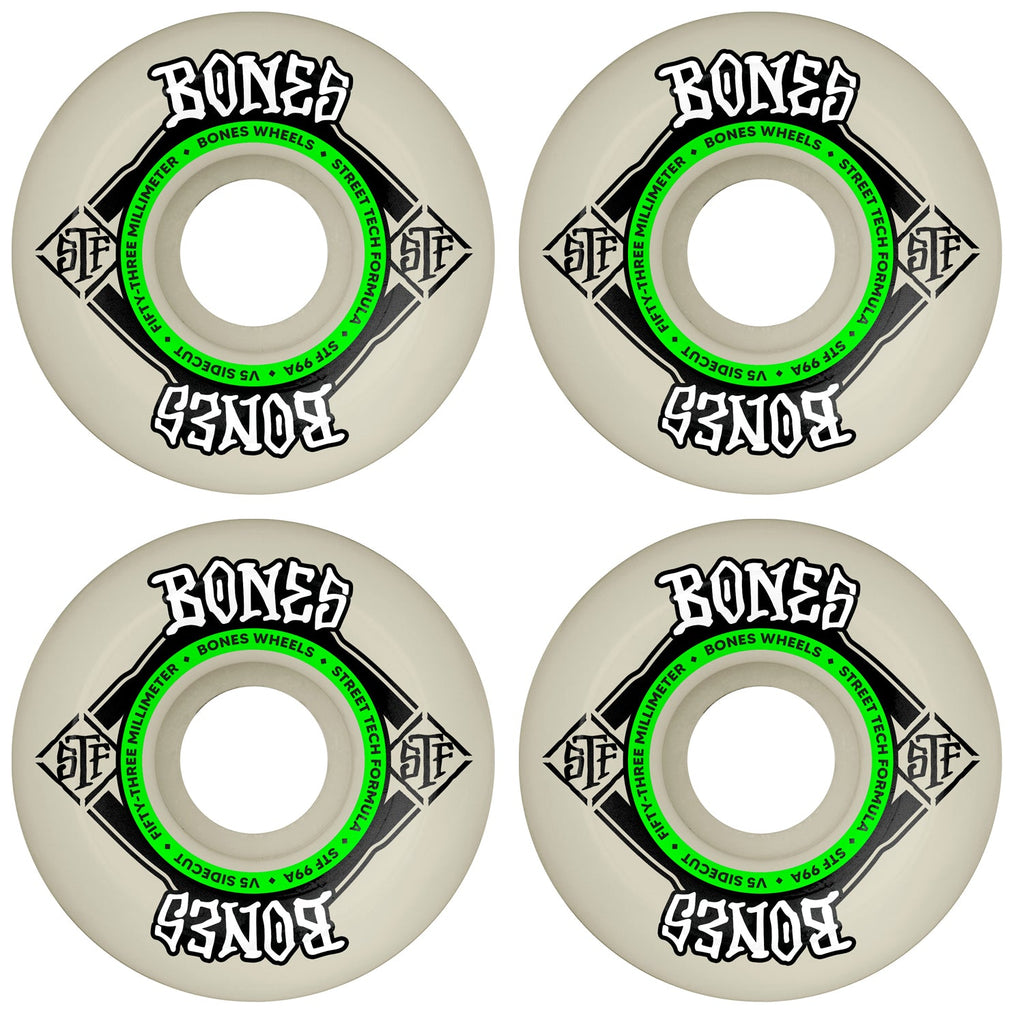 Bones Skateboard Wheels 53mm STF V5 Sidecut 99A White