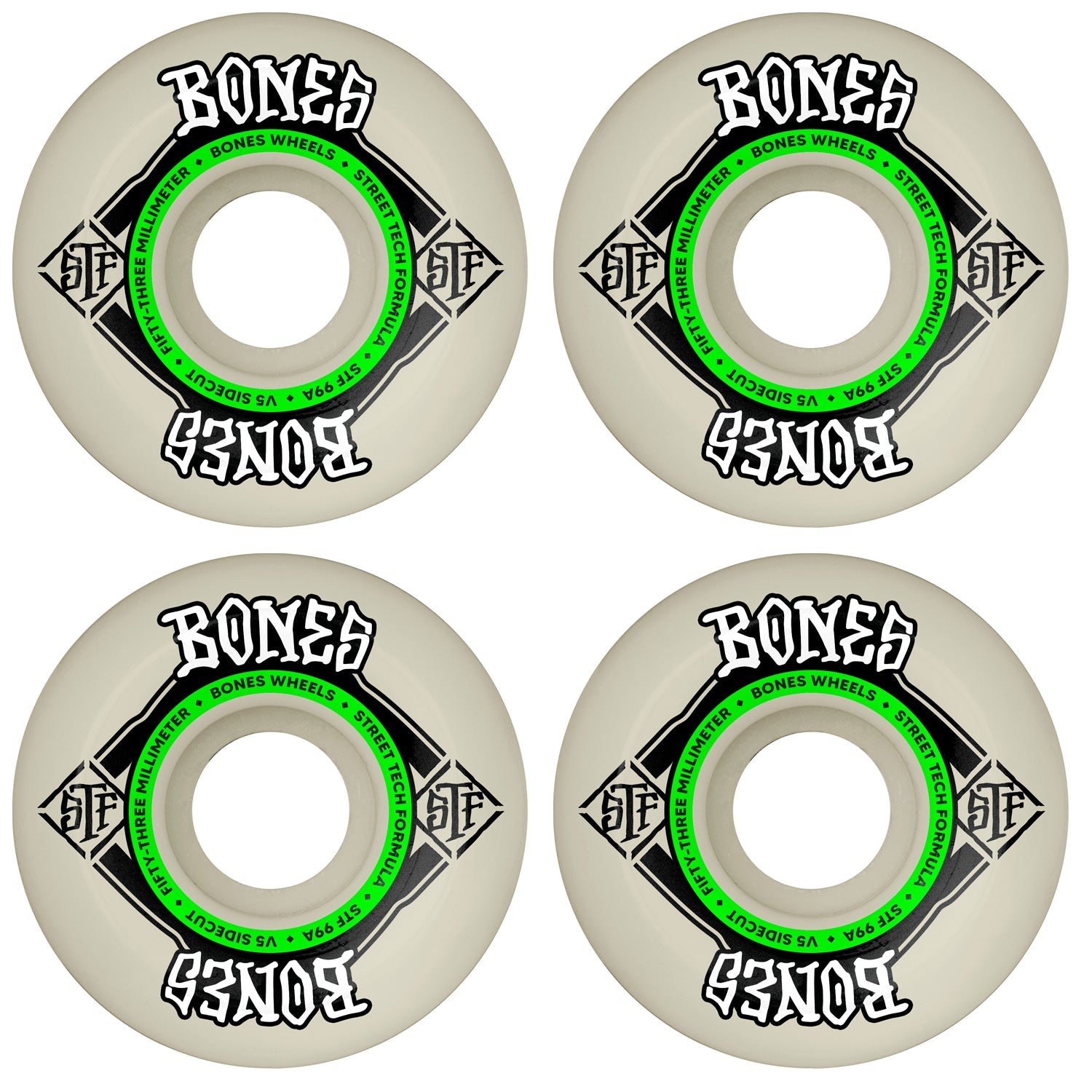Bones Skateboard Wheels 53mm STF V5 Sidecut 99A White