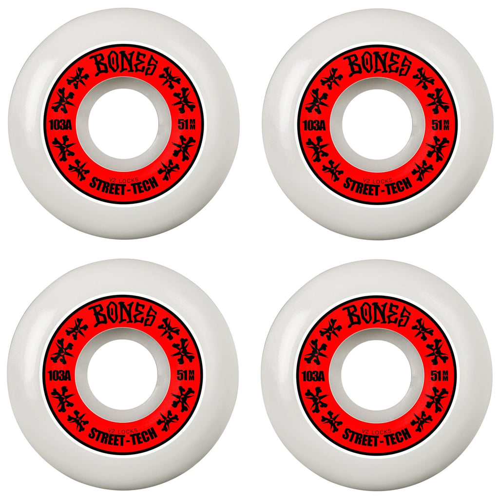 Bones Skateboard Wheels 51mm STF V2 Locks 103A White